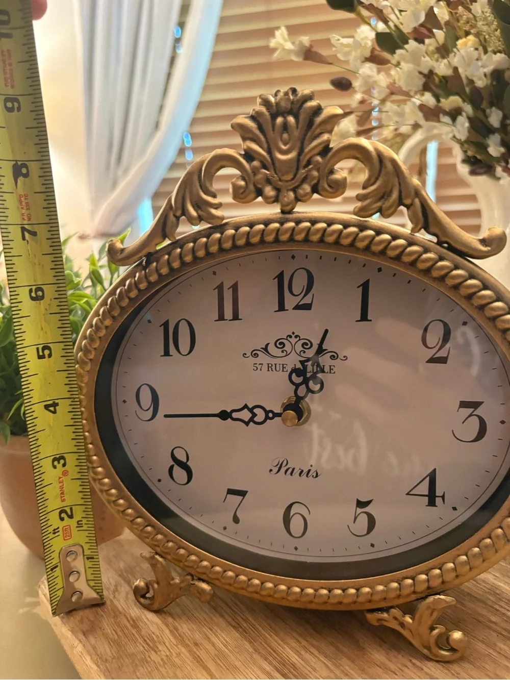 Vintage Style Gold Oval Table Clock - Paris Accent
